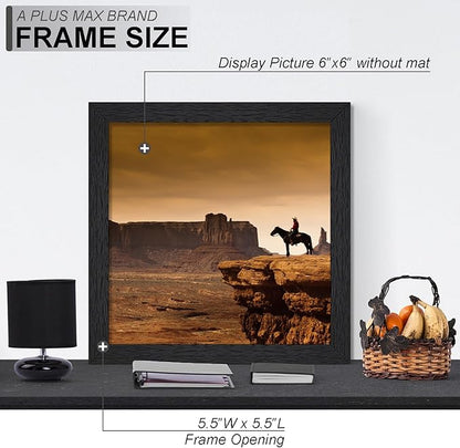 A PLUS MAX 6x6 Picture Frame Set of 2, Black Engineered Wood Frame for 6 x 6 Inch Picture Poster Photo, Light Weight 6 by 6 Frame with Wood-grain for Wall - 2 Pack/Black/6"x6"