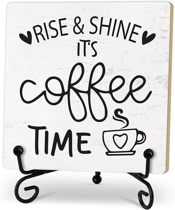 Coffee Desk Decor Sign, Coffee Time Sign With Stand For Farmhouse Home Kitchen Table, Wine Sign For Farmhouse Home Kitchen Bar Shelf Table, Gifts For Family Friend Coworker-07