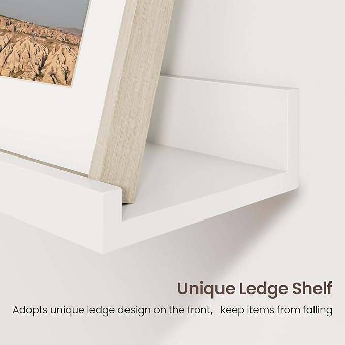 Axeman 36 Inch Floating Shelves | White Picture Ledge Shelf Set of 3 | Rustic Wood Wall Shelves with Lip | 36