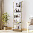 aboxoo Ladder Shelf 2PCS White Marble Bookshelf 5-Tier Wall-Mounted Wood Rack Open Industrial Modern Plant Flower Stand Utility Organizer Bookcase Metal Frame Furniture Office Kitchen Bedroom