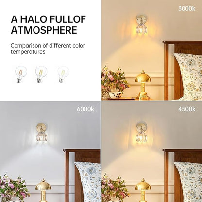 Vintage Wall Sconces with Amber Tulip Glass Lampshade 180 Degree Adjustable Brass Sconces Hradwired Modern Wall Lighting Fixture with Switch for Bedside Bedroom Doorway