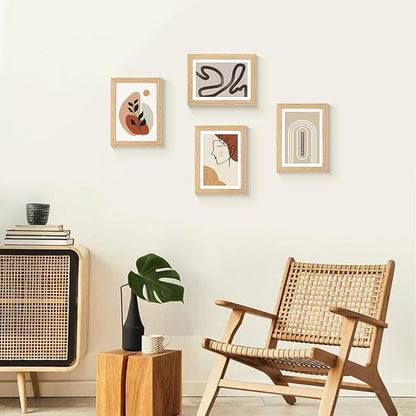 5x7 Picture Frame Set of 4, Displays 4x6 with Mat or 5x7 Without Mat, Photo Frames for Wall Hanging or Tabletop, Includes HD Plexiglass, Light Wood Grain