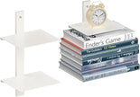 Floating Book Shelves for Wall, 2 Tier Invisible Floating Bookshelf, Vertical Spine Book Tower, Wall Mounted & Space Saving, Heavy Duty Metal Book Organizer for Home Office, 1 Pack White