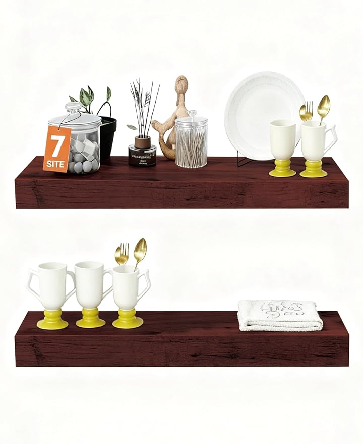 Solid Wood Floating Shelves,15in Finished Real Wood Wall Shelves with Heavy-Duty Hidden Bracket, Easy Installation, Set of 2, 15in x 7.1in x 1.5in, for Living Room Bedroom Kitchen,Walnut