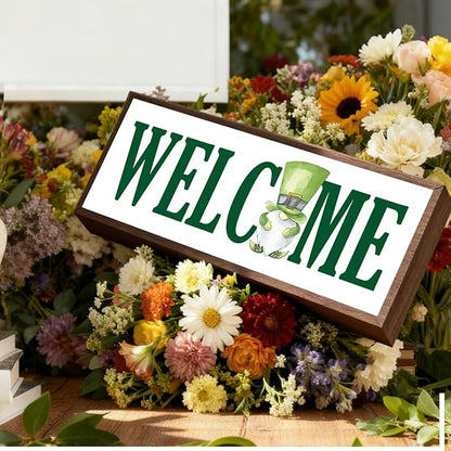 Irish Welcome Sign, Irish Gnome Decor, Decorative Wooden Signs and Plaques, St Patricks Day Themed Decoration for Front Door, Modern Farmhouse Home Decor, Housewarming Decors, 9.5x3.1x1 inches