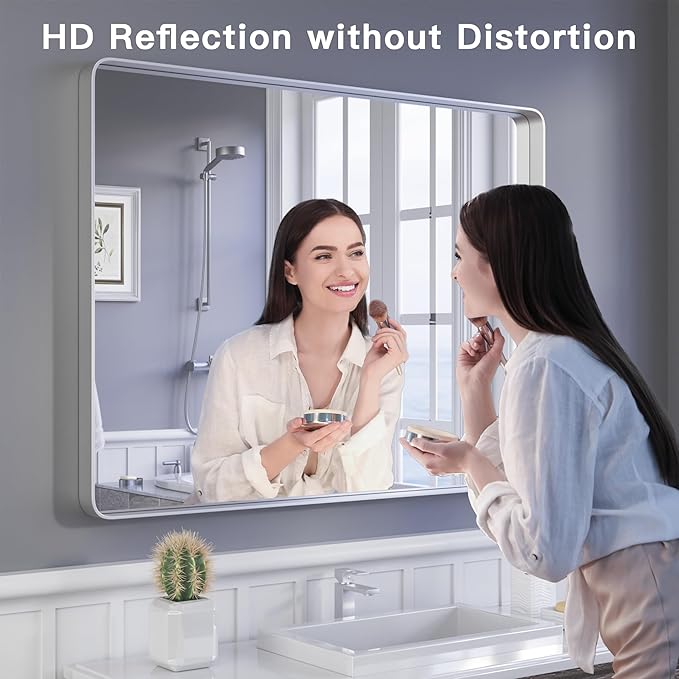 ISKM Silver Framed Mirror for Wal Bathroom Mirror for Wall 48
