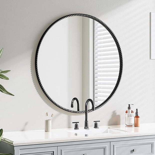 PROHOMEWARE Black Round Bathroom Mirrors, 36 inch Circle Wall Mounted Hanging Mirror for Entryway, Living Room, Hallway, Bathroom, Bedroom