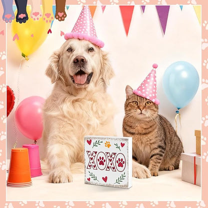 Valentines Cat Dog Desk Decor, Valentine's Day Gifts for Cats Dogs Lover Pet Parent, Valentine Home Office Table Sign Decoration for Shelf Tiered Tray, Xoxo