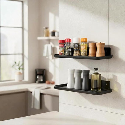 Adhesive Floating Shelves No Drill Floating Shelf for Wall Storage Damage-Free Wall Mounted Organizer for Bathroom, Kitchen, Bedroom & Office (Black, 4 PCS)