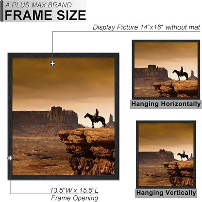 A PLUS MAX 14x16 Picture Frame Set of 3, Black Engineered Wood Frame for 14 x 16 Inch Picture Poster Photo, Light Weight 14 by 16 Frame with Wood-grain for Wall - 3 Pack/Black/14 x16