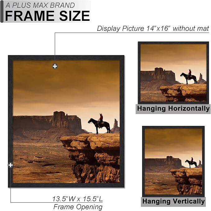 A PLUS MAX 14x16 Picture Frame Set of 3, Black Engineered Wood Frame for 14 x 16 Inch Picture Poster Photo, Light Weight 14 by 16 Frame with Wood-grain for Wall - 3 Pack/Black/14 x16
