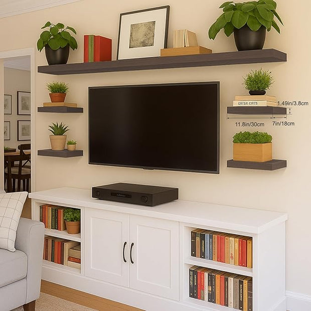 Floating Shelves for Wall, Bathroom Shelves Over Toilet, Wall Shelves & Book Shelf, Hanging Shelf, Modern Wooden Wall-Mounted Samll Floating Shelves, 12x7x1.5 in (Smoke-Gray, Set of 2)