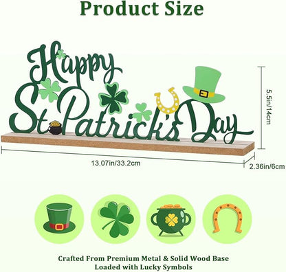 MEETYAMOR St Patricks Day Decorations, Wood Metal Happy St Patricks Day Sign for Table Decor, Farmhouse Rustic St Patricks Day Decorations for The Home, Kitchen, Mantle, Shelf