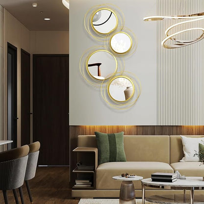 Hicarer 4 Pcs Decorative Wall Mirror Round Modern Circle Mounted Mirror Metal Wall Art Decor for Bedroom Living Room Entryway Dining Room Hallway(Gold)