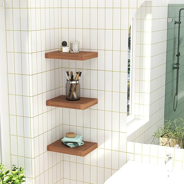 AquaTeak 12" Moa Teak Floating Wall Shelf - 12 Inch