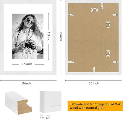 puthiac 9x12 Solid Oak Wood Picture Frame, Fits 6x8 with Mat or 9x12 Without Mat, Wall or Tabletop Display with Stand, Vertical or Horizontal, Plexi Front, 3 Pack, White