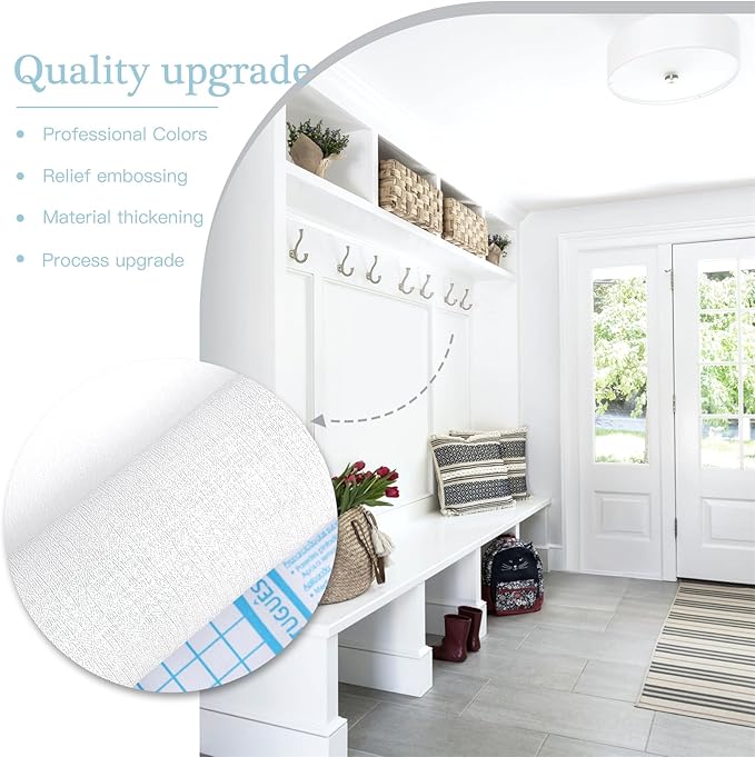 Dimoon 17.7''x118'' Peel and Stick Wallpaper White Contact Paper for New Environmentally Friendly Materials Thickening Upgrade Embossed Renter Friendly Wall Paper Modern Vinyl Wrap Countertop Bedroom