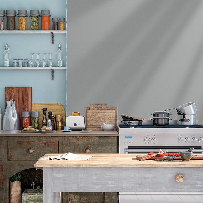 Yancorp 16"x120" Matte Gray Contact Papaer Peel and Stick Wallpaper Vinyl Wrap Countertop Wallpapers Waterproof for Cabinets Drawers Bedroom Kitchen Self-Adhesive Wallpaper