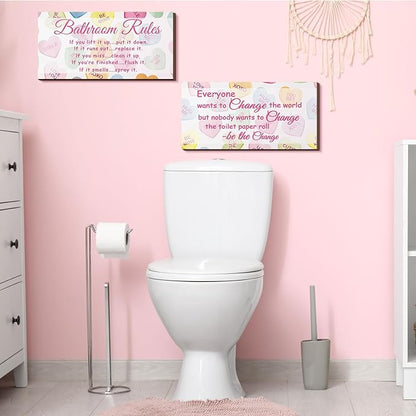 Jetec 2 Pieces Funny Bathroom Signs Bathroom Wall Decor Toilet Wall Accessories Farmhouse Toilet Rustic Wooden Signs, 12x6 Inch(Valentine's Day)