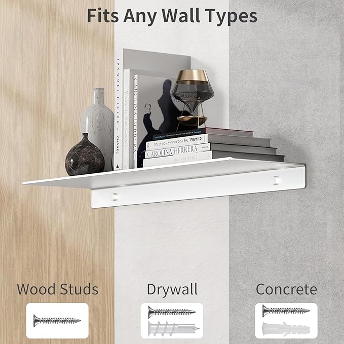 Danpoo Adhesive Floating Shelf for Wall Storage, Metal Wall Shelf for Bathroom/Living Room/Kitchen/Bedroom, 20
