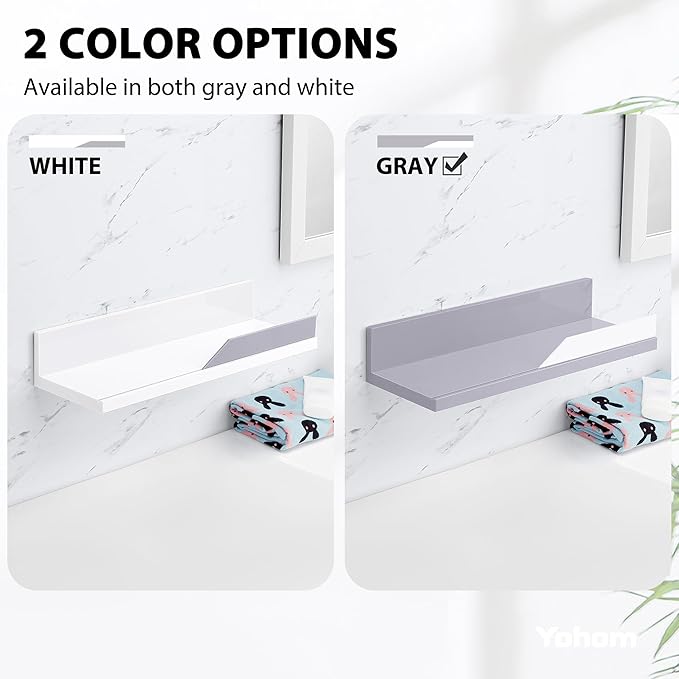 YOHOM Gray Adhesive Floating Shelf No Drilling for Bathroom Tile Wall Stick on Shower Shelf Rack Organizer 14.96inch