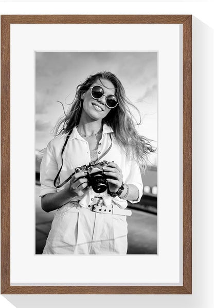 puthiac 13x19 Solid Oak Wood Picture Frame, Fits 11x17 with Mat or 13x19 Without Mat, Wall Display Only, Vertical or Horizontal, Plexi Front, 1 Pack, Walnut