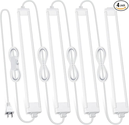 4 Pcs 14inch Plug in Under Cabinet Lighting for Kitchen, 6500k Bright White LED Under Counter Wired Lights for Shelf/Bookshelf/Workbench/Over Sink Linkable 110V LED Light Bar