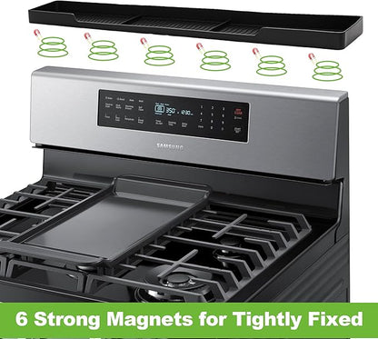 30 Inch Magnetic Stove Top Shelf | 3-Zone Kitchen Organizer with Anti-Slip & Anti-Fall Design | Heat Resistant (-40°F to 446°F) Food-Grade Silicone Spice Rack for Flat Stoves-Black