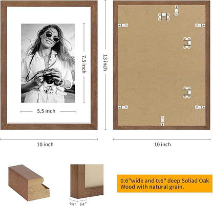 puthiac 9x12 Solid Oak Wood Picture Frame, Fits 6x8 with Mat or 9x12 Without Mat, Wall or Tabletop Display with Stand, Vertical or Horizontal, Plexi Front, 3 Pack, Walnut