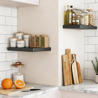 INHABIT UNION 17.5in Floating Shelves for Wall, Wall Mounted Shelves for Decor Storage Set of 2, Floating Shelf for Bedroom, Bathroom, Living Room and Kitchen（Black）