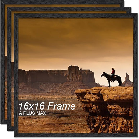 A PLUS MAX Square 16x16 Frame Set of 3, Black Engineered Wood Picture Frame for 16 x 16 Picture Poster Photo, Light Weight 16by16 Frame with Wood-grain for Wall - 3 Pack/Black/16 x16