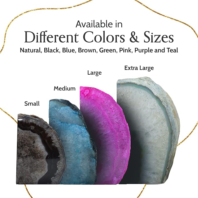 Nature's Decorations Agate Bookends - A Quality Green Geode with Non-Skid Rubber Bumpers for Shelves, Office, Home Decor, Heavy Duty Cute Stone (6-8 LB)
