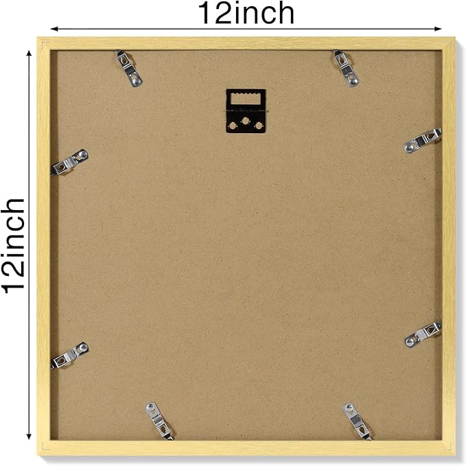 Vittanly 12x12 Picture Frames Set of 4, Display Pictures 8x8 with Mat or 12x12 without Mat, Gallery Frame for Wall Display, Engineered Wood with Shatter Resistant Plexiglass, Gold