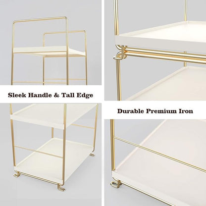 2-Tier Kitchen Spice Rack - Freestanding Stackable Bathroom Countertop Storage Shelf - Cosmetic Organizer Holder- Square Standing Rack (Golden)