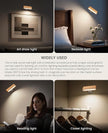 Wood LED Wall Sconce, Magnetic 360° Rotatable Wall Mounted Night Light & Reading Light, Small Rechargeable Battery Powered Bedside Wall Lamp for Bedroom, Living Room, Beech Wood