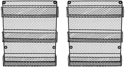 Wall Mount Spice Rack – 3-Tier Kitchen Storage Organizer Shelf, Space-Saving Design, Includes 2 Racks
