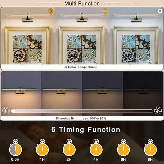 10000mAh Picture Light Battery Operated,23.6In Antique Bronze Wireless Rechargeable Picture Light 3 Colors Dimmable Art Light with Remote Timer for Paintings,Gallery