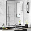 Black Metal Framed Bathroom Mirror for Wall, Large Brushed Matte Black Rounded Corner Rectangular Bathroom Vanity Mirror, Anti-Rust, Tempered Glass (28
