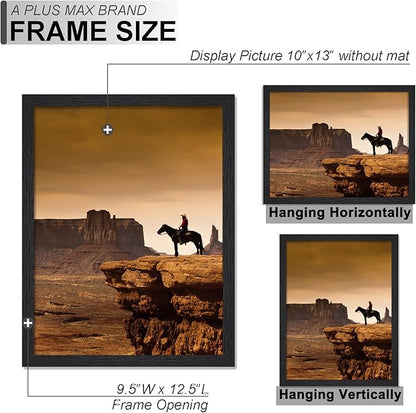A PLUS MAX 10x13 Picture Frame Set of 4, Black Engineered Wood Frame for 10 x 13 Inch Picture Poster Photo, Light Weight 10 by 13 Frame with Wood-grain for Wall - 4 Pack/Black/10 x13