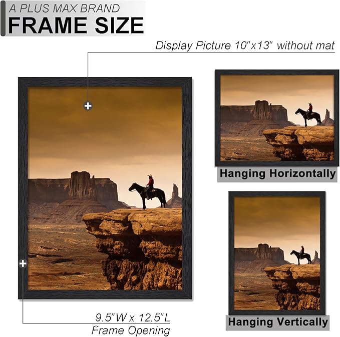 A PLUS MAX 10x13 Picture Frame, Black Engineered Wood Frame for 10 x 13 Inch Picture Poster Photo, Light Weight 10 by 13 Frame with Wood-grain for Wall - 1 Pack/Black/10 x13