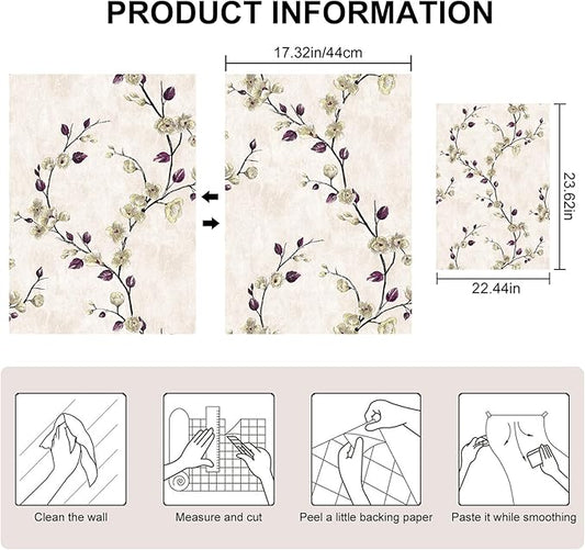 Floral Peel and Stick Wallpaper Flower Tree Contact Paper A Set of 17.5"x1200" Self Adhesive Removable Modern Beige Wall Paper Decorative Wall Covering Countertop Vinyl Film Roll