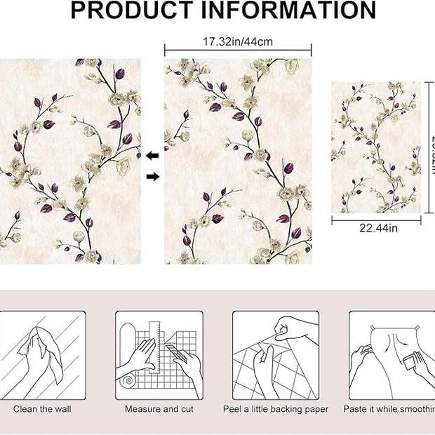 Floral Peel and Stick Wallpaper Flower Tree Contact Paper A Set of 17.5"x480" Self Adhesive Removable Modern Beige Wall Paper Decorative Wall Covering Countertop Vinyl Film Roll