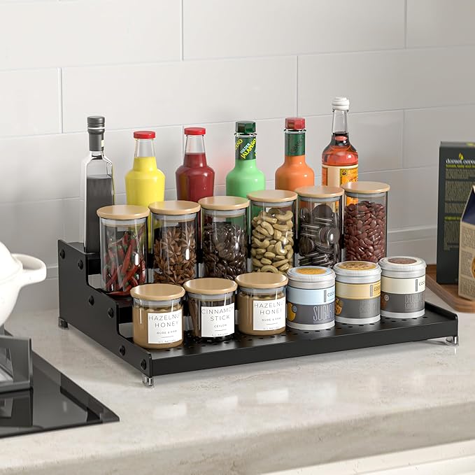 3-Tier Expandable Metal Spice Rack Organizer for Cabinet & Pantry, Adjustable 12.8-24