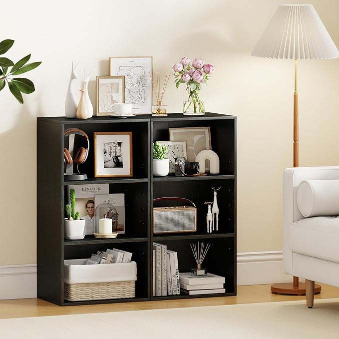 Giantex 2 Pieces 3 Shelf Bookcase Book Shelves Open Cube Storage Cabinet Multi-Functional Home Office Bedroom Furniture Display Bookcases, Black