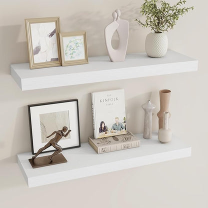 Dreamland 30 Inch Long Floating Shelves in White,8 Inch Deep Floating Shelf for Wall,Large Display & Storage Shelf, Wall Shelf for Bathroom Bedroom Living Room Kitchen Office，Set of 2