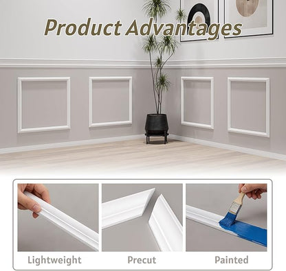 4 Frames Peel and Stick Wall Molding Kit, Wainscoting Panels kit for Walls, PreCut Wall molding 24x24 Inch, Easy Install Wall Wainscoting & Picture Frame Molding for Living Room, Bedroom, Home Decor