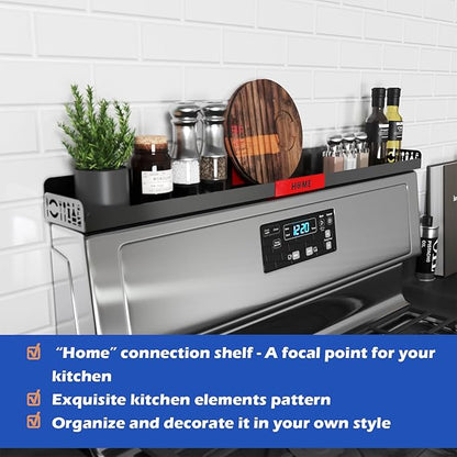 30" Magnetic Stove Top Shelf – Black Spice Rack with Red HOME Design – Seasoning Organizer for Back of Stove – Over Stove and Kitchen Storage Shelf