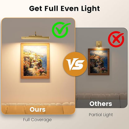 Gallery Lights for Wall 3 Pack, 12" Rechargeable Picture Lights, Cordless Remote Dimmable LED for Portrait Hallway Decor (Antique Gold)