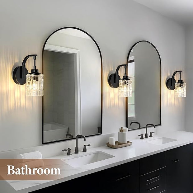 Matte Black Wall Sconce, 1-Light Bathroom Vanity Light Fixture with Clear Glass Shade,Modern Wall Light for Mirror Living Room Hallway Bedroom