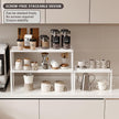 Expandable Cabinet Shelf Organizer, 1 Pack Stackable Kitchen Counter Shelf Riser, Metal Spice Rack Adjustable Heavy Duty Countertop Organizer Storage for Kitchen, Pantry, Cupboard, Rv (White)